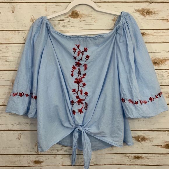 beachlunchlounge Tops - Beach Lunch Lounge Off Shoulder Embroidery Top